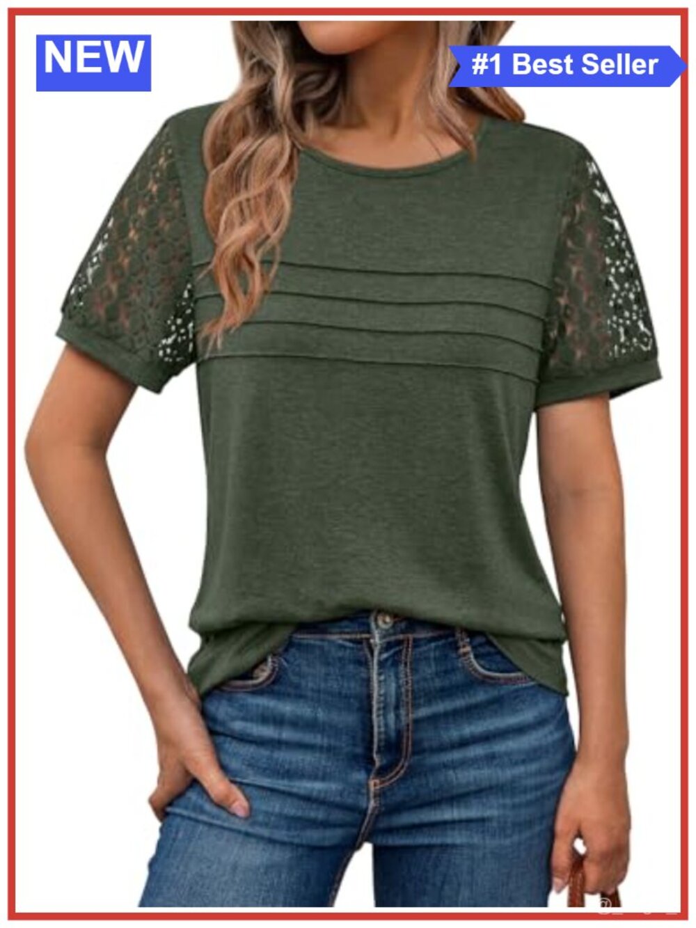Lace Trim Short Sleeve Blouse Women Summer Business Casual Crew Neck